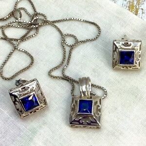 Modernist Sterling Silver and Sapphire Blue Jewelry Set